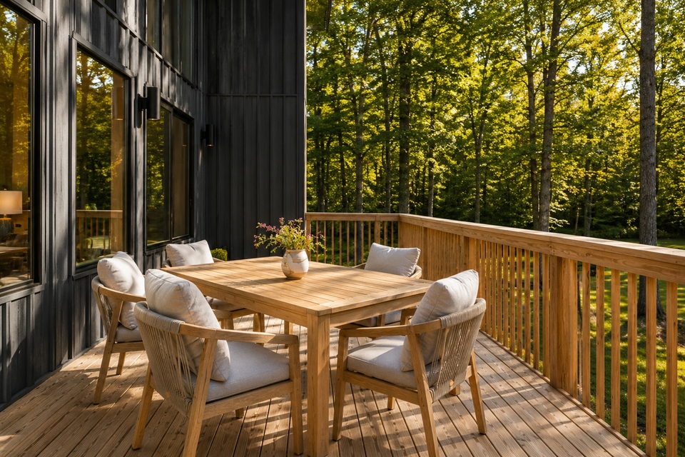 Wraparound deck above the forest floor
